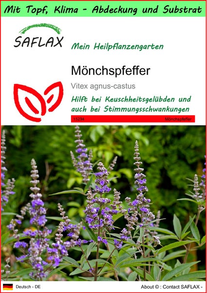 SAFLAX Garden to go - Mönchspfeffer - Vitex agnus-castus - 30 Samen - Mit Topf, Klima - Deckel und Anzuchtsubstrat