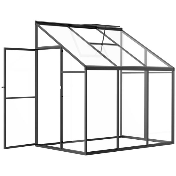 Outsunny Gewächshaus,  Beistell Gartenhaus mit Verstellbares Dach, 182cm x 122cm x 194cm, Aluminiumlegierung Polystyrolplatte, Schwarz