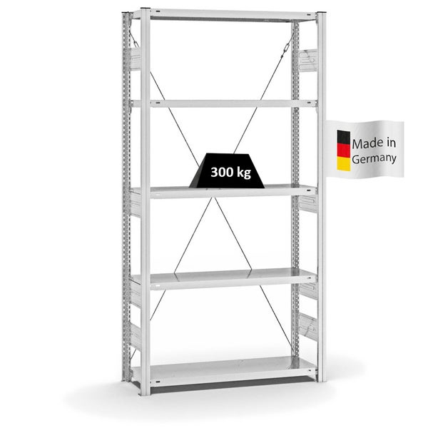 PROREGAL Fachbodenregal Stecksystem T-Profil Heavy-Duty Grundregal HxBxT 200 x 100 x 30 cm 5 Ebenen Fachlast 300 kg Einseitig Nutzbar Lichtgrau