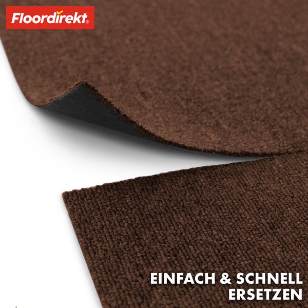 FLOORDIREKT Teppichfliese Moscow - Selbstliegend - 50 x 50 cm - Dunkelbraun