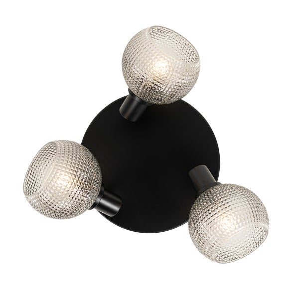 Deckenleuchte mit drei Leuchtenarmen und strukturierten Glasschirmen