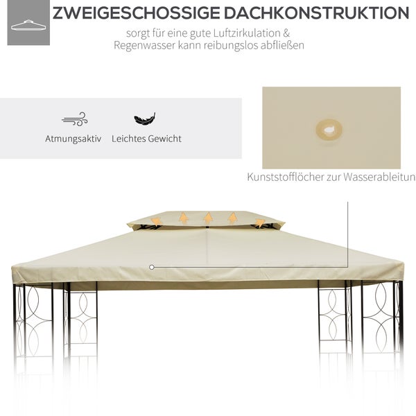 Outsunny Ersatzdach, Pavillondach für Metallpavillon,  4x3m, Polyester, Cremeweiß