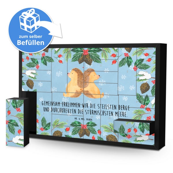 Mr. & Mrs. Panda Befüllbarer Adventskalender Igel händchenhaltend - Blau Pastell