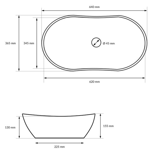 ECD Germany Design Waschbecken Waschtisch 640x365x130 mm inkl. Ablaufgarnitur für Waschbecken ohne Überlauf - Keramik Weiß Aufsatzbecken Aufsatzwaschbecken Waschschale Aufsatzwaschtisch Spülbecken