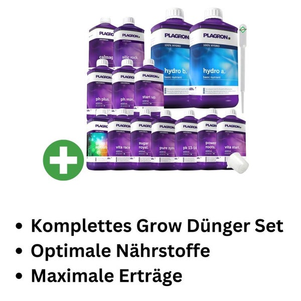 Plagron Hydro XXXXL 14-Teiliges Dünger Set – Komplettnährstoff für Hydroponik | Für Gesundes Wachstum, Üppige Blüten & Starke Wurzeln, inklusive Hydro A&B, Green Sensation, PK 13/14 & pH-Regulierung