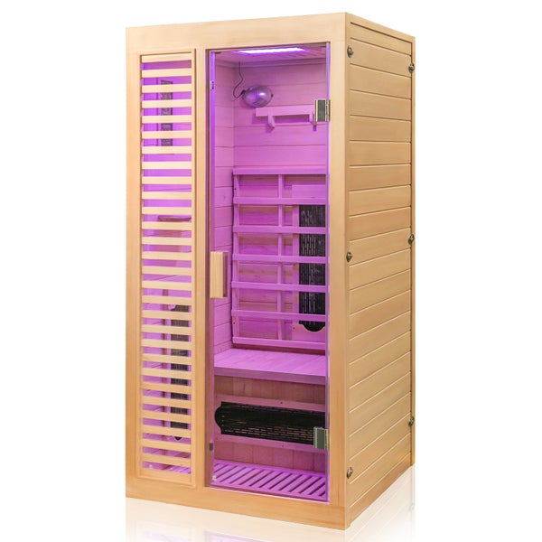 Dewello® Infrarotkabine Infrarotsauna HAMLIN 90cm x 90cm inkl. 4 Keramikstrahler, Karbon Karbonstrahler, 1Person, LED