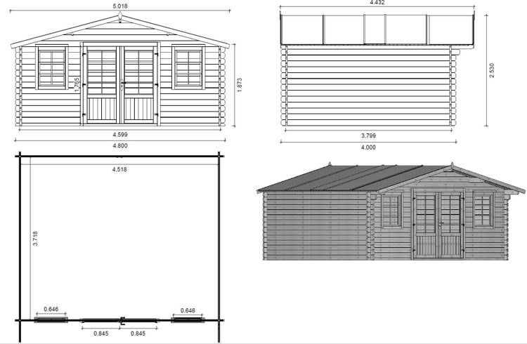 Gartenhaus, Gerätehaus 19,20m2 - 4,80x4m - 40mm