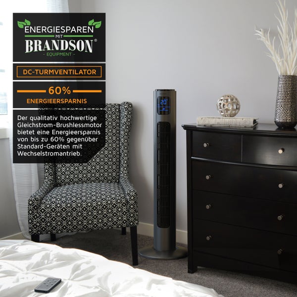 Brandson Turmventilator mit DC-Motor & Fernbedienung, Ventilator, 12 Geschwindigkeiten, ECO Modus, Standventilator mit Timerfunktion, 4 Betriebsmodi