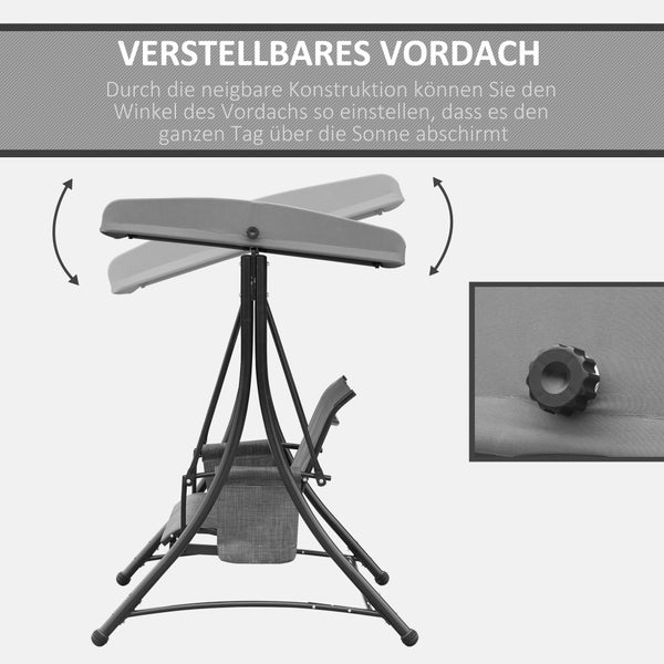 Outsunny Hollywoodschaukel, 3-Sitzer Gartenschaukel mit Sonnendach, 196 x 128 x 172 cm, Aluminium, Grau