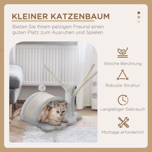 PawHut Kratzbaum Katzenkratzbaum Katzenkletterbaum Katze Sisal mit Plüsch bezogen Hellgrau Spanplatte 38x38x40 cm