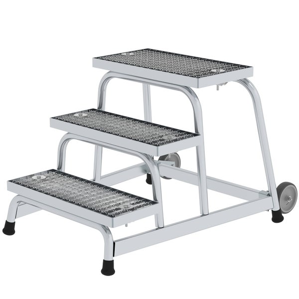 Rolltritt mit drei Stufen und Trittflächen mit Lochmuster