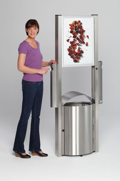 PROREGAL Robuster Kombiascher Mit Schutzdach Werbefläche Für Aussenbereich 50 Liter HxBxT 180 x 71 x 35 cm Edelstahl