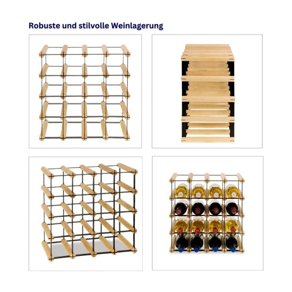 PROREGAL Modulares Weinregal Vinotega Mod Metal HxBxT 42,5 x 42,5 x 24,5 cm 4 x 4 Flaschen Massives Kiefernholz Natur