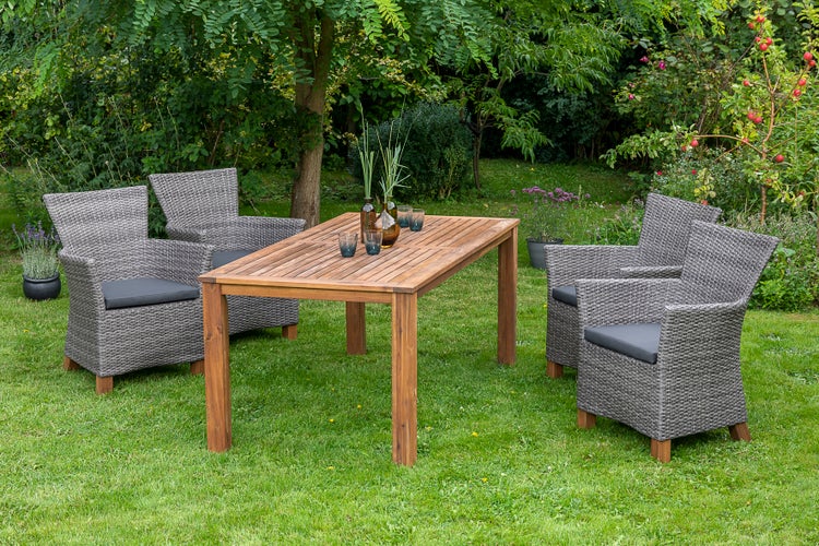 Toskana Gartenmöbelset 5tlg., Gartensessel inkl. Auflagen, Tisch 185 x 90 cm, grau
