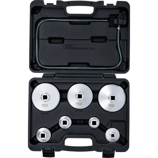 BGS Ölfilterschlüssel-Satz mit Ölfilter-Ablassschlauch für VAG / BMW / Citroën / Peugeot / Ford / Mercedes-Benz / Opel / Volvo 8tlg. - 72054