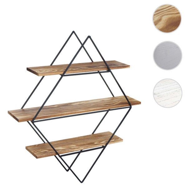 Wandregal mit drei Ebenen und geometrischem Metallrahmen