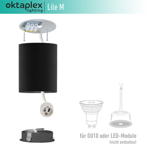 Aufbauspot Lile M 3 Stück 230V LED Aufbauleuchte schwarz runde Aluminium Deckenmontage flexibel für Wohnzimmer Schlafzimmer Esszimmer Spotstrahler