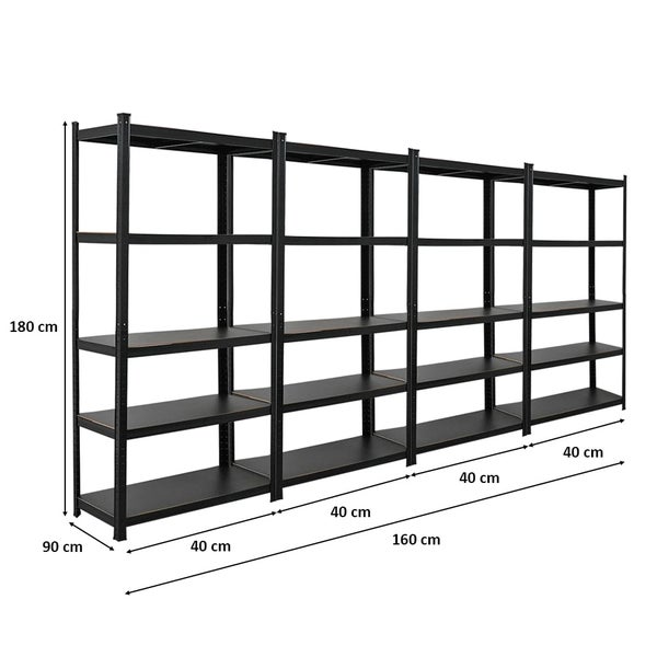 PROREGAL Mega Deal 4 x All Black Series Schwerlastregal Ragnar HxBxT 180 x 90 x 40 cm Fachlast 100 kg Matt Schwarz Kellerregal Steckregal Garagenregal