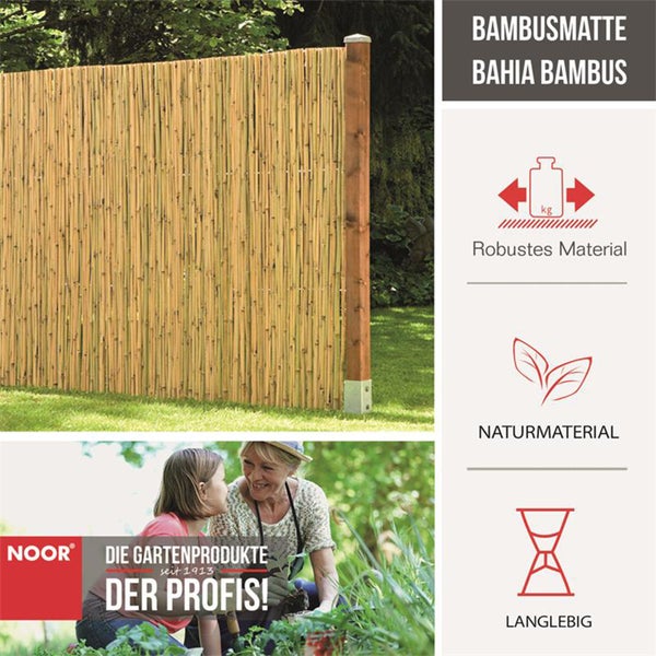 Bambusmatte BAHIA - Naturprodukt - 150x300cm - In-und Outdoor Sichtschutz  - Bambusrohre mit Draht verzinkt - Stilvoll und Robust
