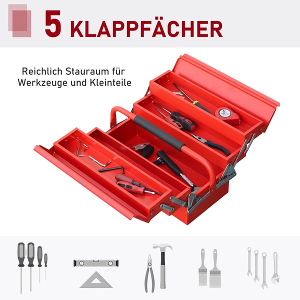 DURHAND, Werkzeugkasten, Werkzeugkoffer, 45L x 20B x 34,5H cm, Stahl (SPCC), Rot