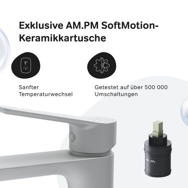 AM.PM Waschtischarmatur für Aufsatzwaschbecken mit Klick-Ablaufgarnitur FTA92233 Hit Weiß matt
