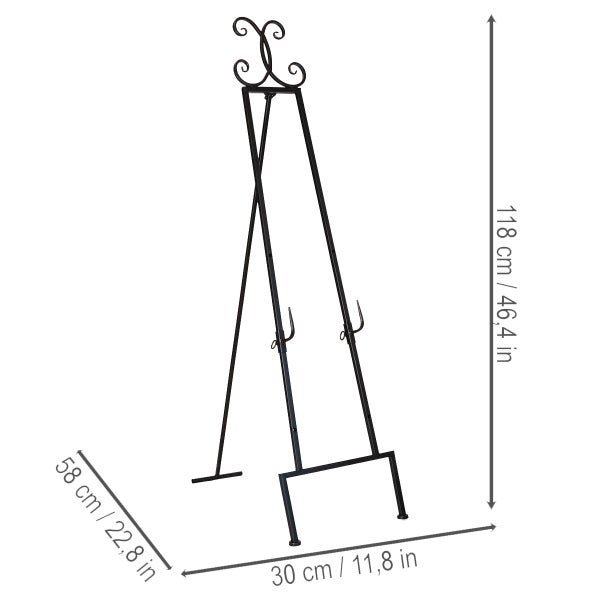 Schwarze Staffelei aus Metall, Höhe 118 cm