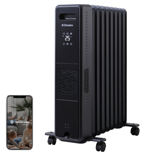 Mobiler Ölradiator von Dimplex mit Display und App Steuerung auf Rollen zur Raumheizung