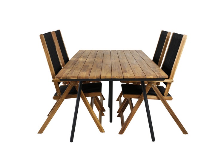 Chan Gartenset Tisch 100x200cm und 4 Stühle Little John schwarz, natur. 100 X 200 X 74 cm