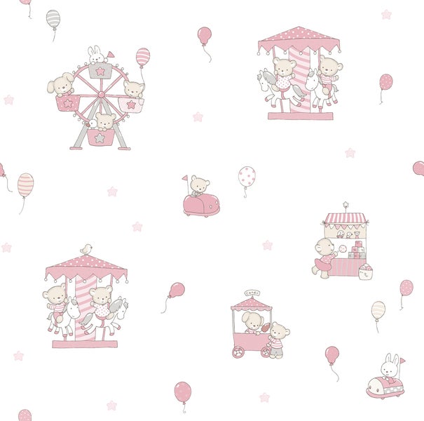 Sanders und Sanders Tapete Tiere Rosa und Weiß - 53 cm x 10 m - 640554