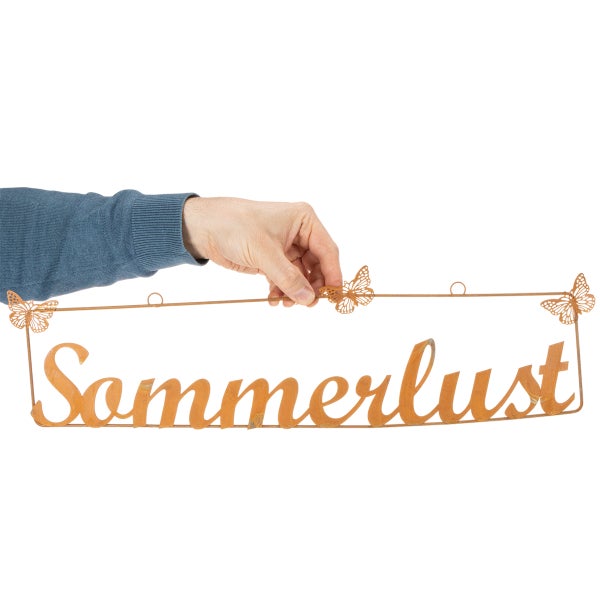 Metallschild Sommerlust mit Schmetterlingen in Rostoptik.