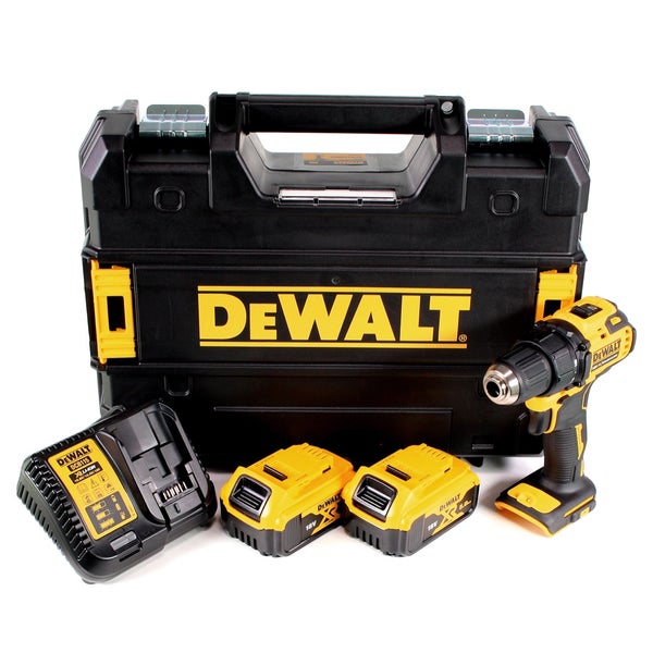DeWALT Akku-Bohrschrauber Set mit zwei 18 Volt Akkumulatoren, Ladegerät und Transportkoffer.