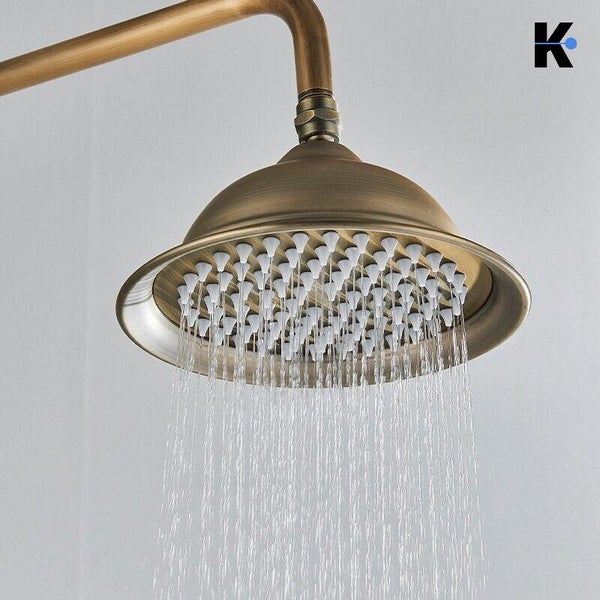 NALA | Vintage Regendusche Set Messing unlackiert Edelstahl | Retro Design Duscharmatur Duschsystem | Mischbatterie Dusche komplett mit Handbrause