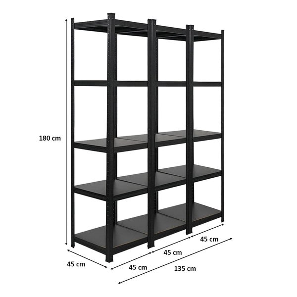 PROREGAL Mega Deal 3 x All Black Series Schwerlastregal Ragnar HxBxT 180 x 45 x 45 cm Fachlast 100 kg Matt Schwarz Kellerregal Steckregal Garagenregal