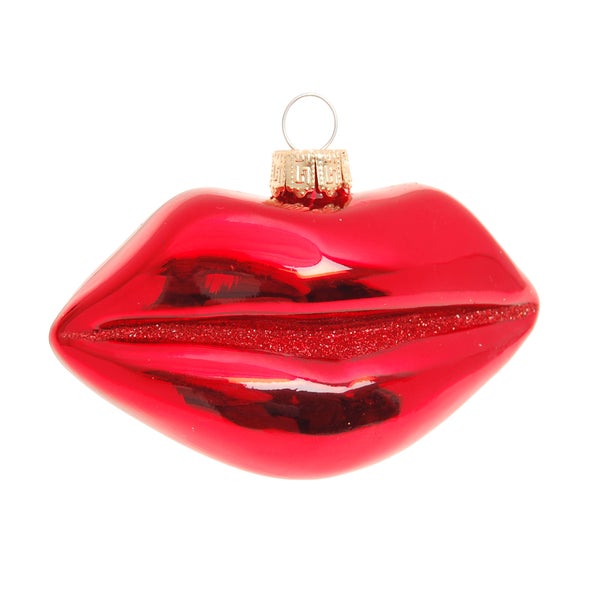 Glasornament Große Rote Lippen, Rot glanz, 9cm, 1 Stck., Weihnachtsbaumkugeln, Christbaumschmuck, Weihnachtsbaumanhänger
