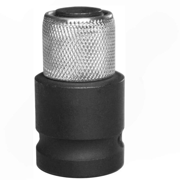 Bit-Adapter aus Metall, schwarz und silberfarben, mit gerändelter Grifffläche.