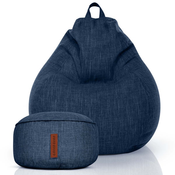 Green Bean 2er Set Indoor XXL Sitzsack + Hocker mit EPS-Perlen Füllung - Fußhocker Fußkissen Sitz-pouf Bodenkissen Liegekissen Sitzkissen Lounge Chair Sitzhocker Relax-Sessel Bean Bag Dunkelblau Navy