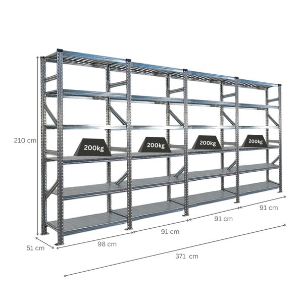 Metallregal mit vier Ebenen und Gewichtsangaben