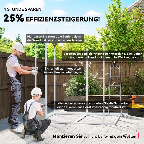 Anleitung zum Aufbau eines Gartenhauses mit zwei Handwerkern