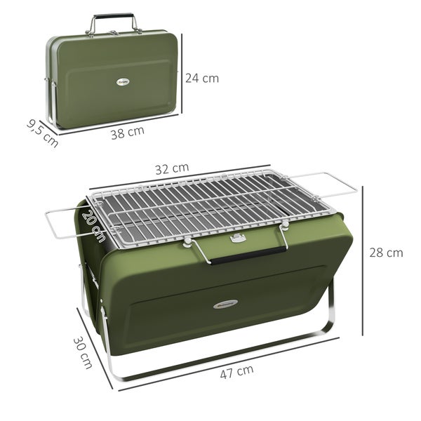 Outsunny Holzhohlgrill Tischgrill, Tischholzgrill mit Kohleschale, 47 x 30 x 28 cm, Edelstahl, Grün