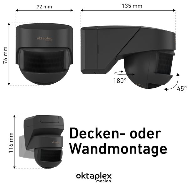 Oktaplex Lea 180° Bewegungsmelder Aussen mit Unterkriechschutz IP54 anthrazit