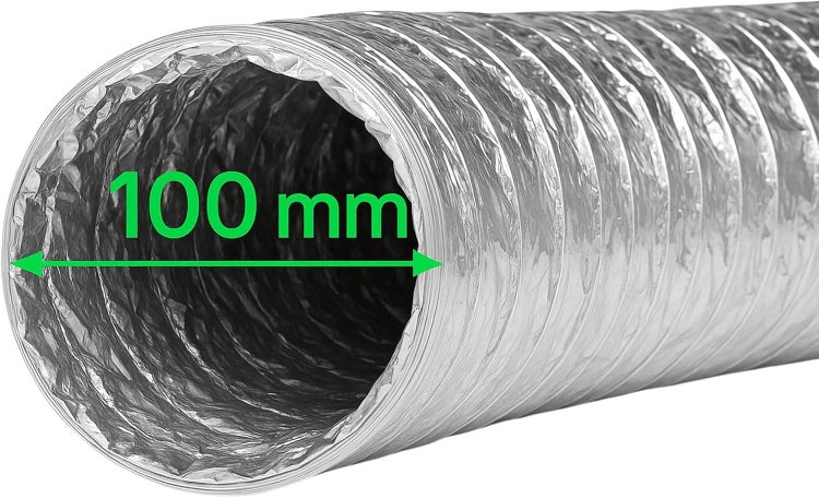 Flexibles Lüftungsrohr aus Aluminium mit einem Durchmesser von 100 Millimetern.