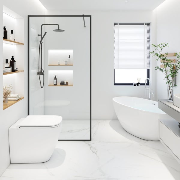 Home Deluxe - Duschabtrennung - BAKI - Breite: 140 cm, Schwarzer Rahmen, Klarglas, 1 Raster Optik - 10 mm ESG - Sicherheitsglas I Walk in Dusche, Duschwand, Duschtür