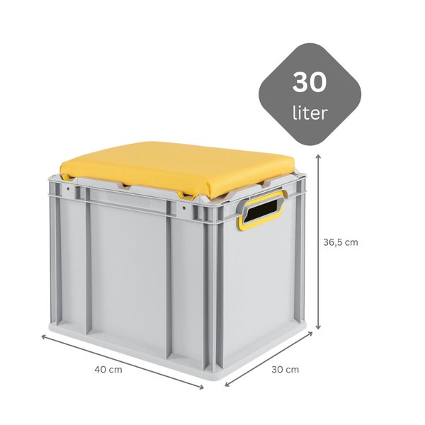 PROREGAL Eurobox NextGen Seat Box Gelb HxBxT 36,5 x 30 x 40 cm 30 Liter Griffe Offen Eurobehälter Sitzbox Transportbox Transportbehälter Stapelbehälter