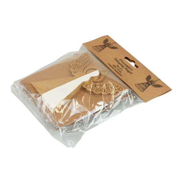 Dekorativer Hängeengel, Set mit vier Stück, Größe circa zwölf Zentimeter, handgefertigt, verpackt