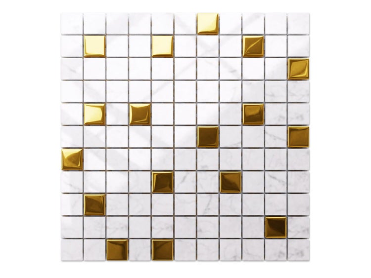 Natursteinmosaik auf Netz für Bad und Küche 30cm x 30cm  - Gold Marble