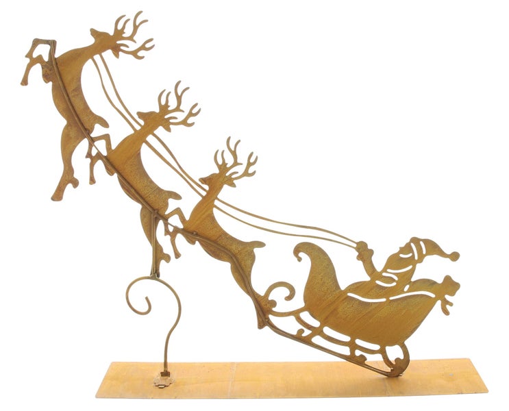 FRANK FLECHTWAREN | Metalldeko Santa mit Schlitten, METALL, 50 x 9 x 42,5 cm