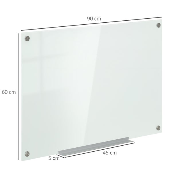 Glasmagnetboard 90 mal 60 Zentimeter mit einer Stiftablage von 45 mal 5 Zentimetern.