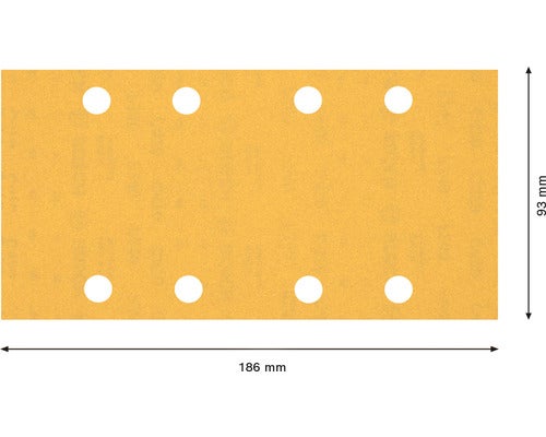 Schleifpapier mit acht Löchern und den Maßen 186 mm x 93 mm