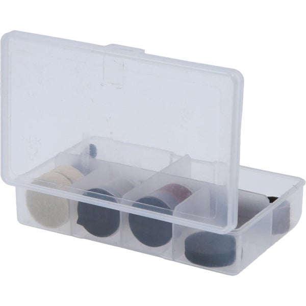 Multifunktionswerkzeug Zubehörsatz mit Schleifscheiben, Polierscheiben, Schleifbändern und einem Schraubenschlüssel in einer Aufbewahrungsbox