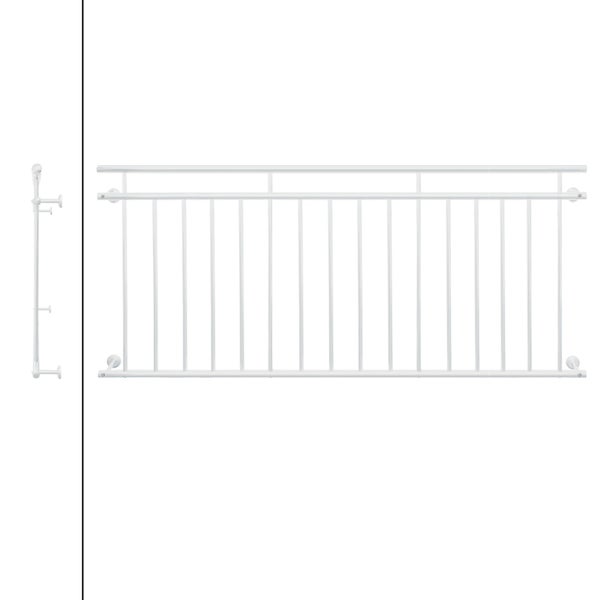 ECD Germany Französischer Balkon 90 x 225 cm mit 16 Füllstäben, Weiß matt & rau, Stahl pulverbeschichtet, Balkongeländer Stabgeländer Balkonbrüstung Balkongitter Fenstergeländer Außen Fenstergitter